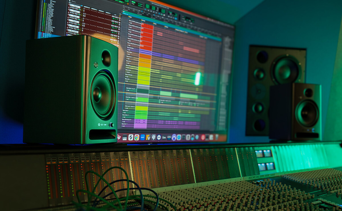 Two Harbinger Studio Monitors in a profession music studio